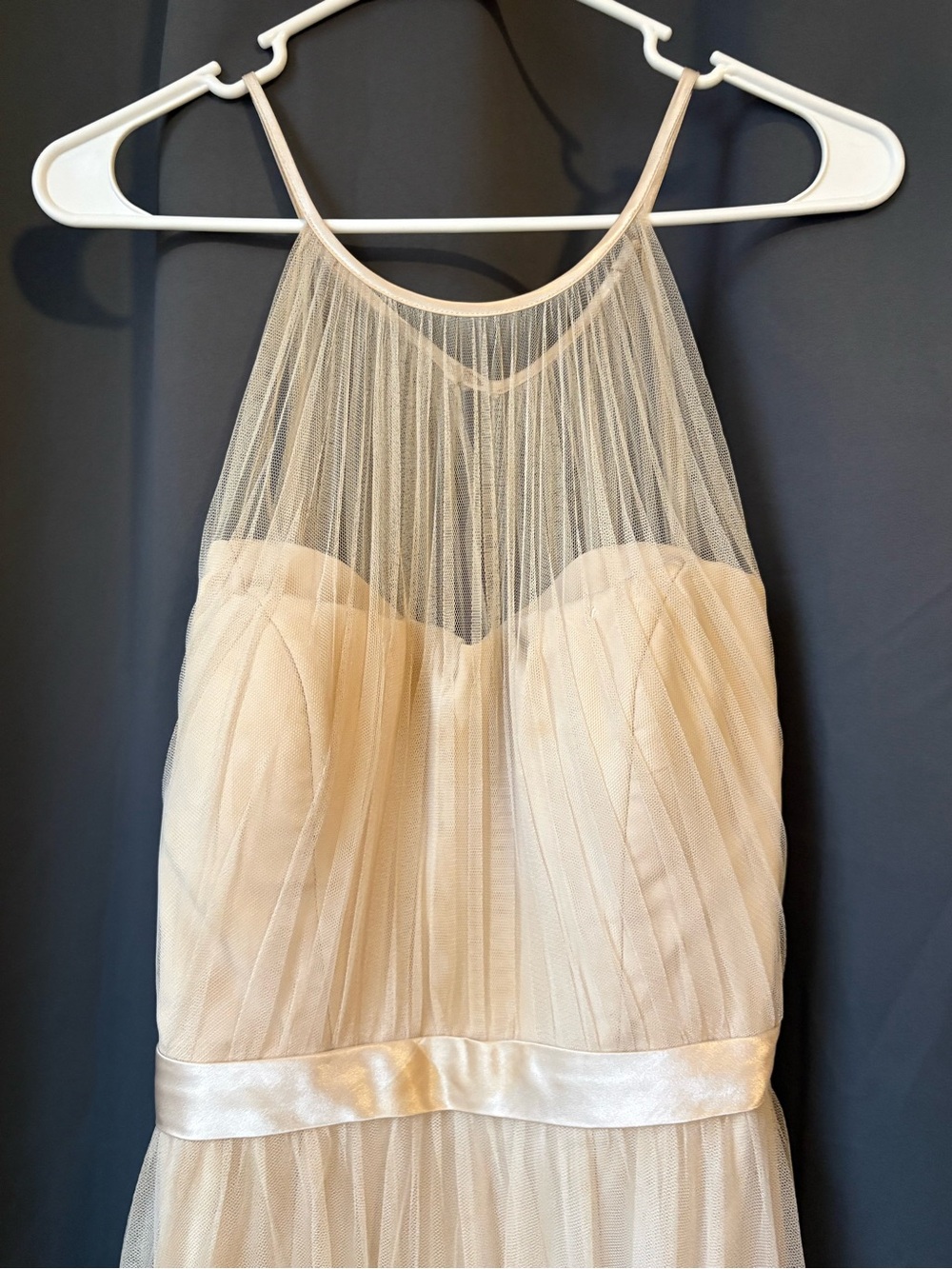 Bill Levkoff Ivory Halter Tulle Maxi bridesmaid/ formal Dress - Picture 3 of 5